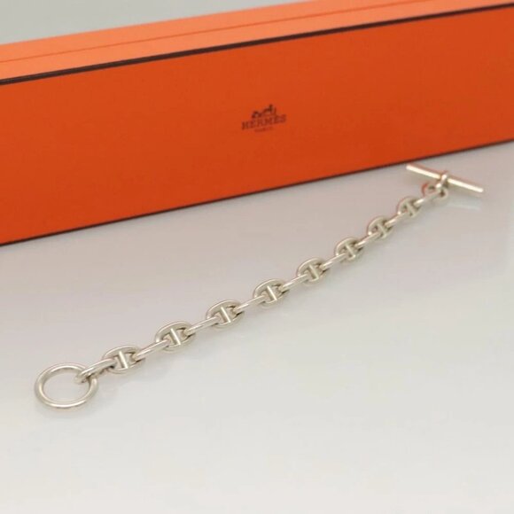 HERMES Chene Dunkle MM Bracelet Ag925 17 Links Silver Auth 135953V - Picture 12 of 13